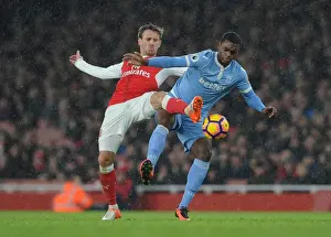 Arsenal V Stoke City 2016-17 Prints: Monreal vs Ngoy: Intense Battle at Arsenal's Emirates Stadium (Arsenal v Stoke City)