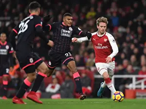 Arsenal V Huddersfield Town 2017-18 Prints: Monreal vs Quaner: Arsenal vs Huddersfield Football Showdown