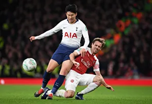 Arsenal V Tottenham Hotspur Carabao Cup 2018-19 Prints: Monreal vs. Son: A Carabao Cup Battle at the Emirates
