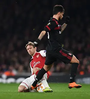Arsenal V AC Milan 2017-18 Prints: Monreal vs. Suso: A Football Battle at the Emirates - Arsenal vs