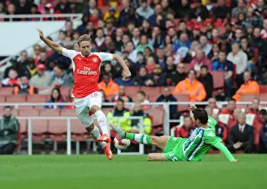 Arsenal V Wolfsburg - Emirates Cup 2015/16 Prints: Monreal vs. Trasch: Intense Clash Between Arsenal's Monreal and VfL Wolfsburg's Trasch at Emirates Cup 2015/16