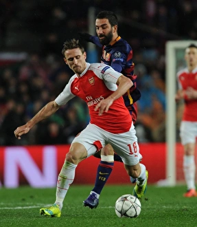 Barcelona V Arsenal 2015-16 Prints: Monreal vs. Turan: A Football Showdown - Arsenal vs. Barcelona, UEFA Champions League 2016