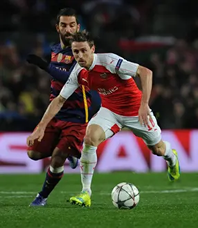 Barcelona V Arsenal 2015-16 Prints: Monreal vs Turan: The Intense Clash at Camp Nou - Arsenal FC vs FC Barcelona