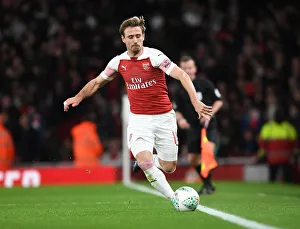 Arsenal V Tottenham Hotspur Carabao Cup 2018-19 Prints: Monreal's Intense Concentration: Arsenal vs. Tottenham in Carabao Cup Quarterfinals