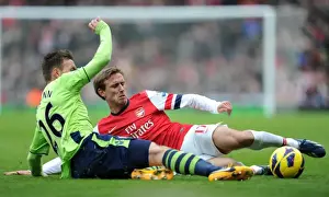 Arsenal V Aston Villa - 2012-13 Prints: Monreal's Last-Minute Tackle Against Weimann (2012-13): Aston Villa vs. Arsenal
