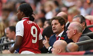 Arsenal Women V Chelsea Ladies - FA Cup Final 2018 Prints: Montemurro Guides Carter from the Sidelines: Arsenal Women's FA Cup Final