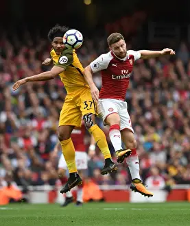 Arsenal V Brighton And Hove Albion 2017-18 Prints: Mustafi Defends: Arsenal vs Brighton & Hove Albion, Premier League 2017-18