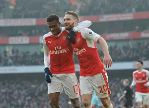 Arsenal V Burnley 2016-17 Prints: Mustafi and Iwobi Celebrate Arsenal's Goal Against Burnley (2016-17)