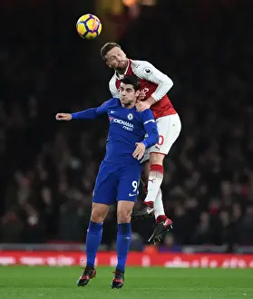 Arsenal V Chelsea 2017-18 Prints: Mustafi vs Morata: Intense Battle at the Emirates - Arsenal vs Chelsea