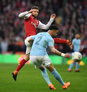 Images Dated 25th February 2018: Mustafi vs. Walker: Clash at the Carabao Cup Final - Arsenal vs. Manchester City