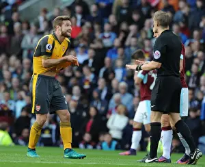 Burnley V Arsenal 2016-17 Prints: Mustafi's Controversial Altercation with Referee Craig Pawson during Burnley vs Arsenal (2016-17)