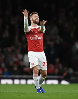 Arsenal V Wolverhampton Wanderers 2018-19 Prints: Mustafi's Determination: Arsenal's Wall Against Wolverhampton Wanderers