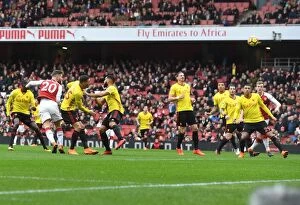Images Dated 11th March 2018: Mustafi's Header: Arsenal's Victory Over Watford in Premier League 2017-18
