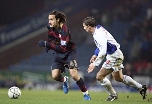 Blackburn Rovers V Arsenal - Carling Cup 5th Rd 2007-08 Prints: Nacer Barazite (Arsenal) Stephen Warnock (Blackburn)