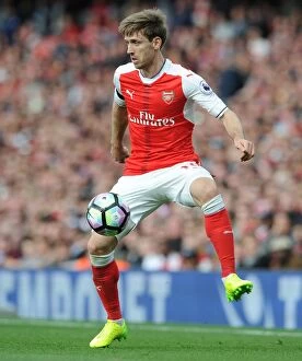 Images Dated 2nd April 2017: Nacho Monreal in Action: Arsenal vs Manchester City, Premier League 2016-17