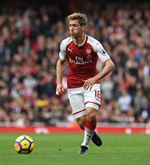 Images Dated 28th October 2017: Nacho Monreal in Action: Arsenal vs Swansea City, Premier League 2017-18