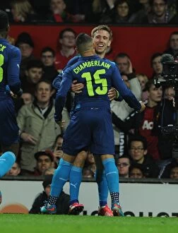 Images Dated 13th February 2009: Nacho Monreal and Alex Oxlade-Chamberlain Celebrate Arsenal's FA Cup Quarter-Final Goal Against
