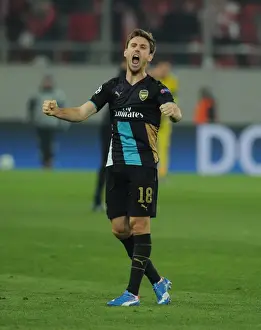 Olympiacos V Arsenal 2015-16 Prints: Nacho Monreal Celebrates Arsenal's UEFA Champions League Victory over Olympiacos