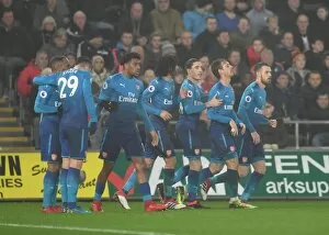 Images Dated 30th January 2018: Nacho Monreal celebrates scoring a goal for Arsenal. Swansea 3: 1 Arsenal. Premier League