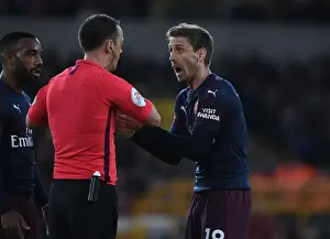 Wolverhampton Wanderers V Arsenal 2018-19 Prints: Nacho Monreal Confronts Referee during Tense Wolverhampton Wanderers vs
