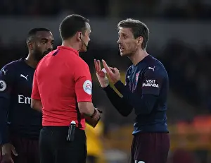 Wolverhampton Wanderers V Arsenal 2018-19 Prints: Nacho Monreal Contests Referees Call in Intense Wolverhampton Wanderers vs