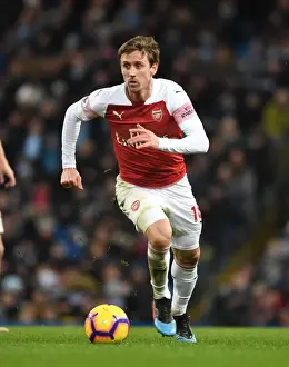 Manchester City V Arsenal 2018-19 Prints: Nacho Monreal Focuses in Manchester City vs Arsenal Premier League Clash (2018-19)