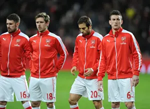 Nacho Monreal, Mathieu Flamini and Laurent Koscielny (Arsenal) before the match. Arsenal 1