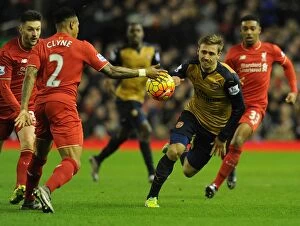 Images Dated 13th January 2016: Nacho Monreal Outmaneuvers Nathaniel Clyne: A Pivotal Moment from the Liverpool vs