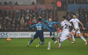 Swansea City V Arsenal 2017-18 Prints: Nacho Monreal Scores for Arsenal against Swansea City, Premier League 2017-18