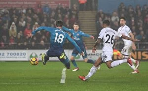 Swansea City v Arsenal 2017-18 Collection: Nacho Monreal Scores Game-Winning Goal for Arsenal against Swansea City, January 2018