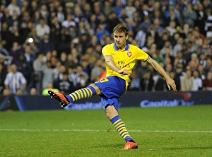 West Bromwich Albion V Arsenal 2013-14 - Capital Cup Prints: Nacho Monreal Scores the Winning Penalty: Arsenal Advance in Capital One Cup vs West Bromwich Albion
