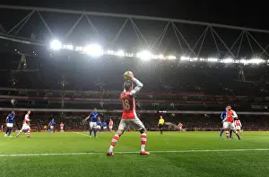 Arsenal V Leicester City 2014-15 Prints: Nacho Monreal Throws In: Arsenal vs Leicester City, Premier League 2014-15