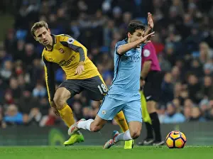 Manchester City V Arsenal 2016-17 Prints: Nacho Monreal vs Jesus Navas: Intense Battle at Manchester City vs Arsenal