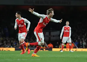 Arsenal V Leicester City 2016-17 Prints: Nacho Monreal's Euphoric Goal Celebration: Arsenal's Victory Over Leicester City