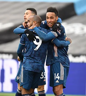 Empty Net Triumph: Lacazette, Martinelli, Aubameyang's Goal Celebration at London Stadium