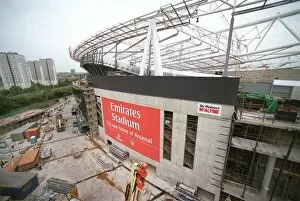 The New Arsenal Stadium photographed from a cradle suspended from a Tower Crane on the South of