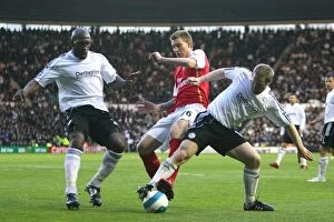 Derby County v Arsenal 2007-8 Collection: Nicklas Bendtner (Arsenal) Darren Moore and Andy Todd (Derby)