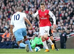 Images Dated 11th March 2008: Nicklas Bendtner (Arsenal) John Carew (Villa)