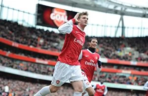 Images Dated 30th January 2011: Nicklas Bendtner celebrates scoring the 1st Arsenal goal. Arsenal 2: 1 Huddersfield Town