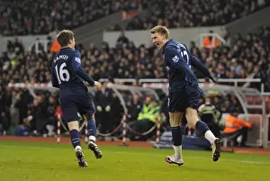 Stoke City V Arsenal 2009-10 Prints: Nicklas Bendtner celebrates scoring the 1st Arsenal goal with Aaron Ramsey