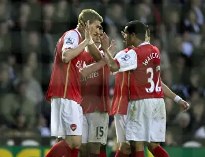 Derby County V Arsenal 2007-8 Prints: Nicklas Bendtner celebrates scoring the 1st Arsenal goal with Denilson