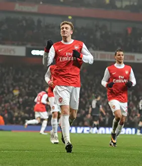 Nicklas Bendtner celebrates scoring the 4th Arsenal goal. Arsenal 5: 0 Leyton Orient