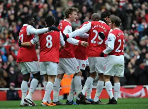 Nicklas Bendtner celebrates scoring Arsenals 1st goal with Andrey Arshavin