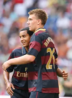 Nicklas Bendtner celebrates scoring Arsenals 1st goal with Theo Walcott