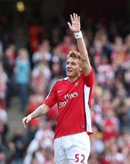 Images Dated 4th October 2009: Nicklas Bendtner celebrates scoring Arsenals 6th goal
