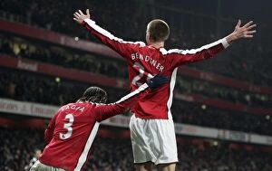 Arsenal v Bolton Wanderers 2008-09 Collection: Nicklas Bendtner celebrates scoring Arsenals goal with Bacary Sagna