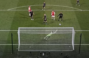 Nicklas Bendtner heads past Orient goalkeeper Jamie Jones to score the 2nd Arsenal goal