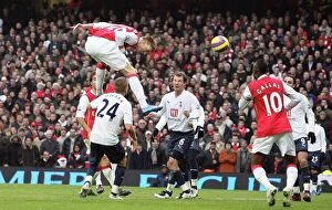 Arsenal v Tottenham 2007-8 Collection: Nicklas Bendtner scores Arsenals 2nd goal as Teemu Tainio (Spurs) looks on