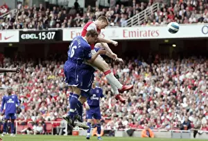 Arsenal V Everton 2007-08 Prints: Nicklas Bendtner scores Arsenals goal under pressure from Phil Jagielka (Everton)