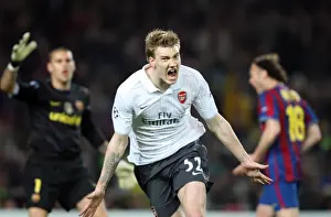 Barcelona V Arsenal 2009-10 Prints: Nicklas Bendtner's Euphoric Moment: Arsenal's Goal in Barcelona's Den